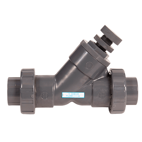 1-1/2" Hayward Series SLC Spring-Loaded Y-Check Valve, True Union Socket End Connections, PVC Body, EPDM Seat and O-Ring, 150 psi @ 70 °F