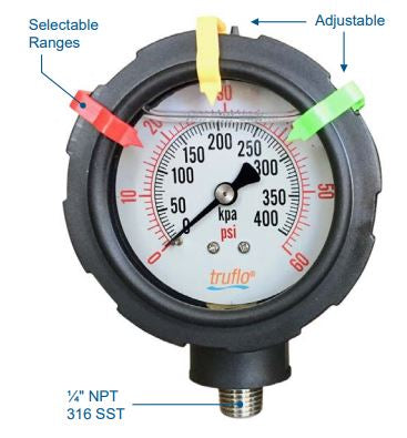 2-1/2" Truflo OBS-DGO Series Double Sided Plastic Pressure Gauge (OBS-DGO-0-160)
