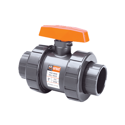 1/4" Hayward Series TB True Union Ball Valve, Threaded End Connections, PVC Body, FPM O-Rings, PTFE Seats, 250 psi @ 70 &#176F