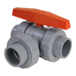 Hayward LA Series True Union Three-Way Ball Valve, 1-1/2" Socket/Thread End Connections, Horizontal T-Port Design, CPVC Body / Ball, PTFE Seats, EPDM Seals