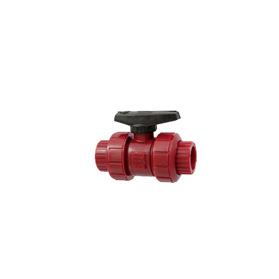 1/2" Ball Valve, Threaded, True Union, Red, PVDF, FKM Seal, Schedule 80, Model C, Black Handle