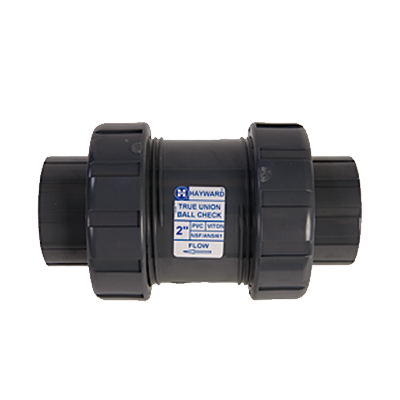 3/4" Hayward Series TC True Union Ball Check Valve, Socket & Threaded End Connections, PVC Body, FPM Seats and O-Rings, 235 psi @ 70 &#176F, Sure Block Design