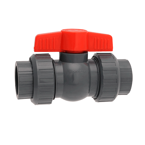 Series QTA 2" True Union Compact Ball Valve, Socket/Threaded Connection, Gray, PVC, EPDM O-ring, Santoprene&#174 (TPV) Seat, 1/4 Turn Operation