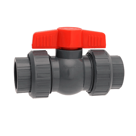 Series QTA 2" True Union Compact Ball Valve, Socket/Threaded Connection, Gray, PVC, EPDM O-ring, Santoprene&#174 (TPV) Seat, 1/4 Turn Operation